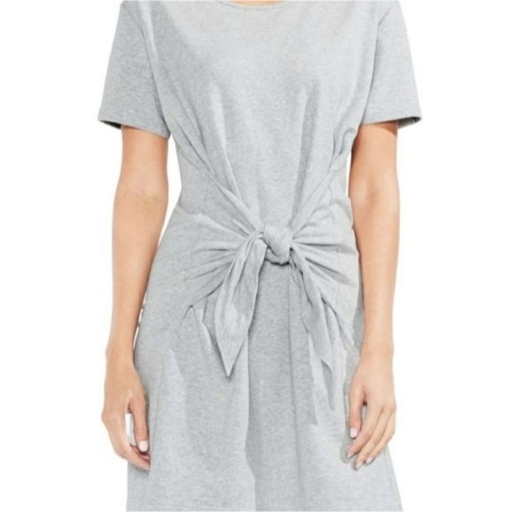 Vince Camuto Tie Front Peached French Terry Dress Heather Grey Size Medium